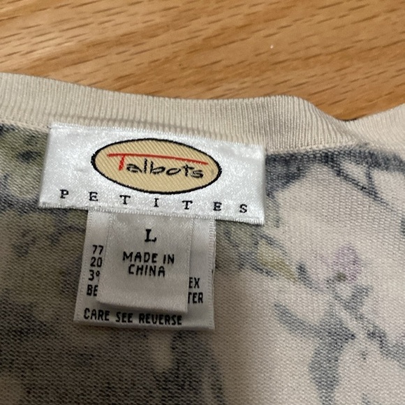 Talbots Wisteria Silk blend Cardigan Womens LP floral Navy Purple V neck office - Picture 3 of 6